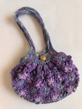 Handmade Crochet Purse Purple Floral Fully Lined